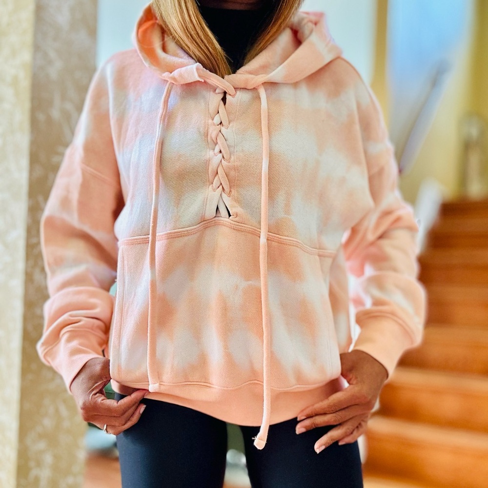 Free People Tie-Dye Peach Beleiver Shirt Hoodie